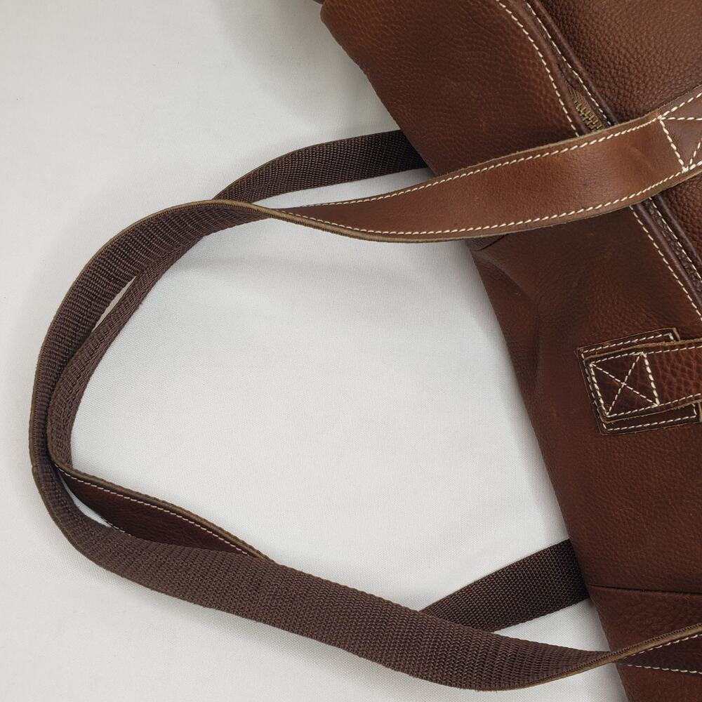LL Bean BAG Brown Pebbled Leather Large Tote Carry Shopping Boat PREPPY MAINE - Picture 8 of 16